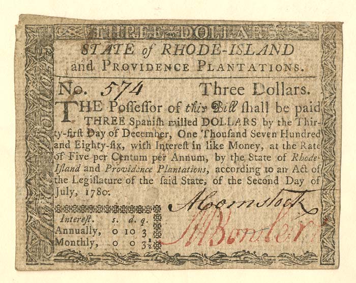 Colonial Currency - FR RI-284 - July 2, 1780 - Paper Money